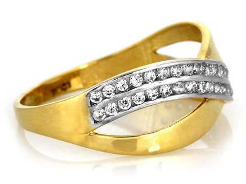 Złoty 585 Elegancki pierścionek z cyrkoniami FALA 4