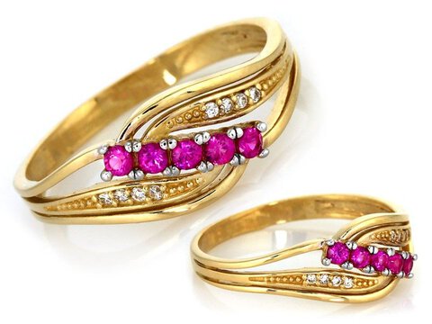 Złoty 585 Elegancki pierścionek z różowo-białymi cyrkoniami 2