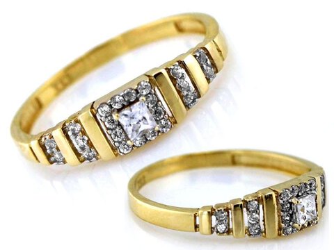 Złoty błyszczący pierścionek 585 z cyrkonią 2