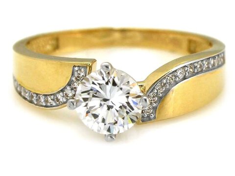 Złoty błyszczący pierścionek 585 z cyrkonią 3