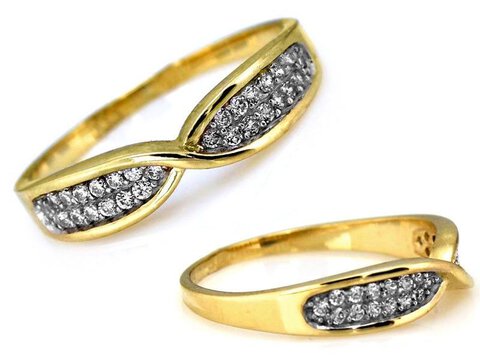 Złoty klasyczny pierścionek 585 z cyrkoniami