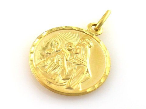 Złoty Medalik dwustronny próba 585 Matka Boska z Dzieciątkiem Jezus