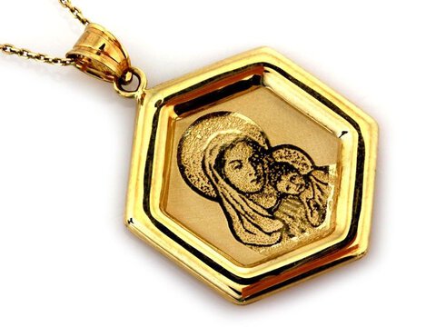 Złoty Medalik próba 585 Maryja z Dzieciątkiem