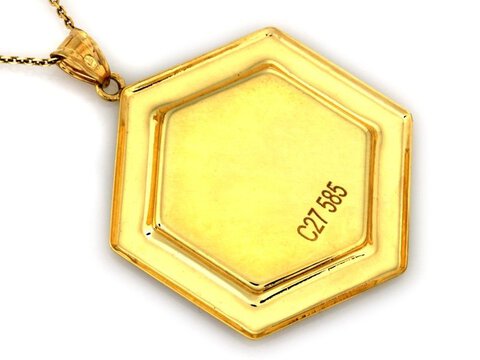 Złoty Medalik próba 585 Maryja z Dzieciątkiem Ramka