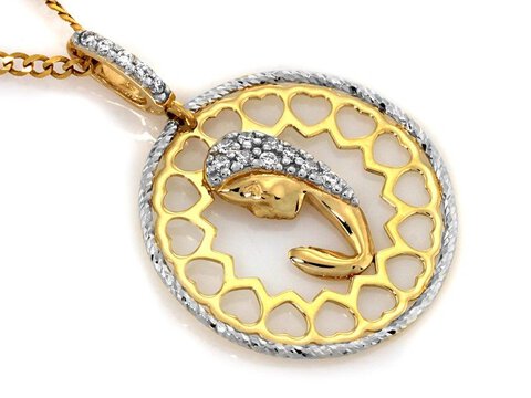Złoty Medalik próba 585 Okrągły Maryja ażurowy serce cyrkonie