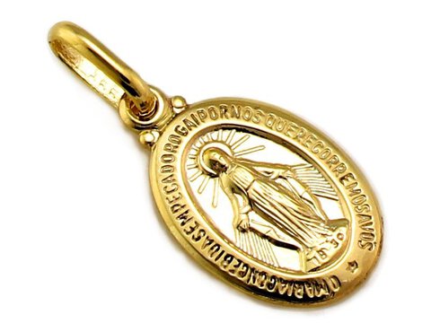 Złoty Medalik próba 585 Owal Maryja z  Sentencją