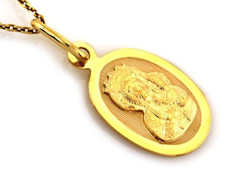 Złoty Medalik próba 585 Owalny Maryja z Dzieciątkiem