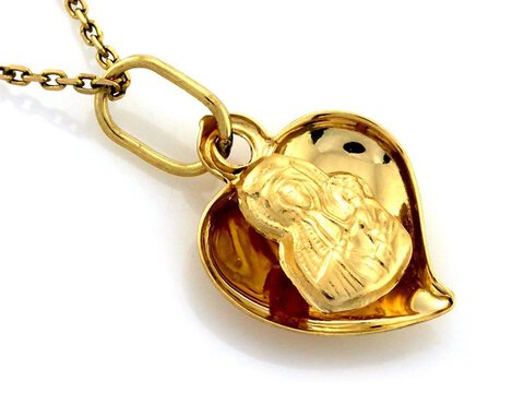 Złoty Medalik próba 585 Serduszko Maryja z Dzieciątkiem