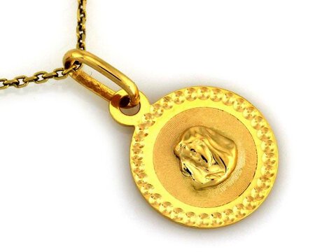 Złoty Medalik próba 585 Wizerunek Matki Boskiej Ozdobna Ramka