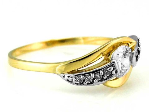 Złoty pierścionek 585 klasyczny zaręczynowy dwukolorowy 2