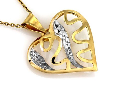 Złoty Wisiorek Ażurowe Serce z Diamentowanym Wzorem pr 333